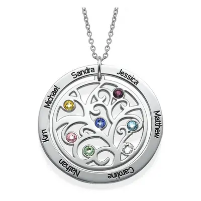 Family Tree Necklace with Birthstones in Sterling Silver