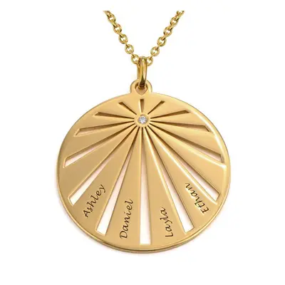 Engraved Circle Family Necklace with Diamond in Gold Plating