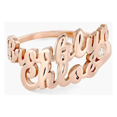 Script Double Name Ring with Diamond in 18ct Rose Gold Plating