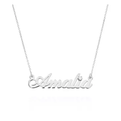 Hollywood Small Name Necklace with 0.05ct Diamond in Sterling Silver