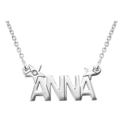 Star Name Necklace with Diamond in Silver