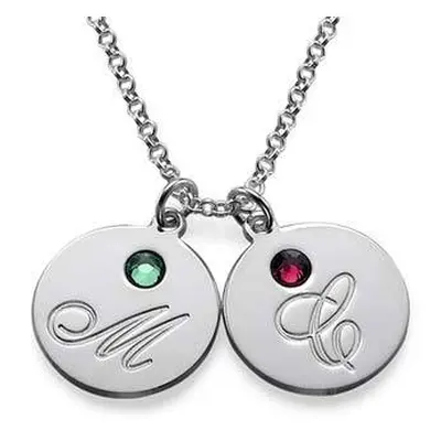 Multiple Initial Pendant Necklace with Birthstones