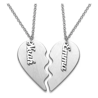 Personalised Couple Heart Necklace in Matte Silver