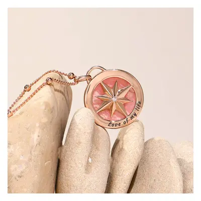 Engraved Compass Necklace with Semi-Precious Stone in 18ct Rose Gold Plating