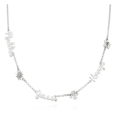 Blooming Birth Flower Multi Name Necklace with Diamonds in Sterling Silver