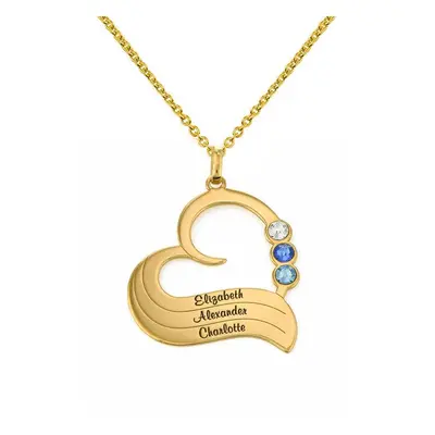 Personalised Heart Necklace with Birthstones in 18ct Gold Plating