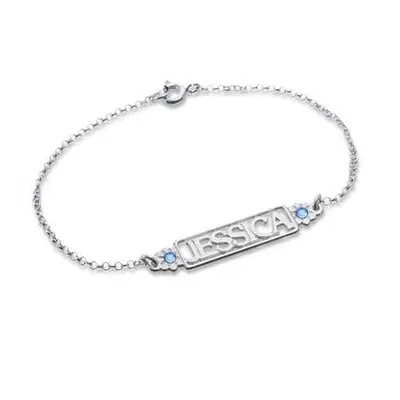 Cut Out Name Bracelet with Birthstones in Sterling Silver