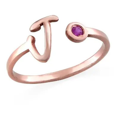 Initial Open Promise Ring with Birthstone in 18ct Rose Gold Plating