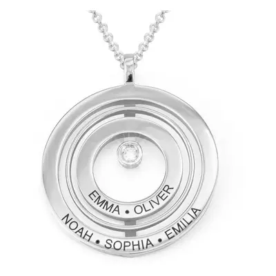 Engraved Circle of Life Necklace in Sterling Silver with Diamond