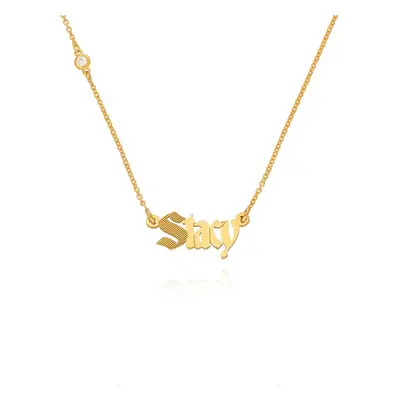 Wednesday Textured Gothic Name Necklace with Diamond in 18ct Gold Plating