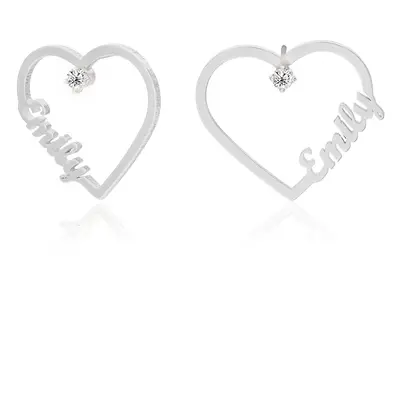 Contour Heart Name Earrings with 0.05ct Diamonds in Sterling Silver