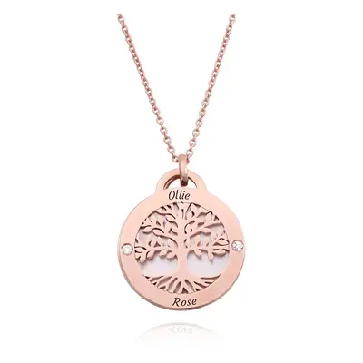 Personalised Family Tree Necklace with Diamond in 18ct Rose Gold Plating