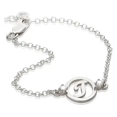 Halo Initial Bracelet with Cubic Zirconia in Sterling Silver