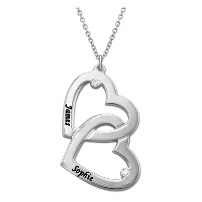 Heart in Heart Engraved Necklace with Diamonds in Sterling Silver