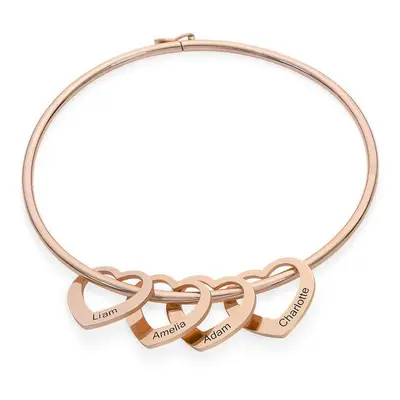 Chelsea Bangle with Heart Pendants in 18ct Rose Gold Plating