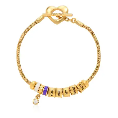 Linda Toggle Heart Charm Bracelet with Diamond and Enamel Beads in 18ct Gold Vermeil