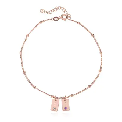 Initial Birthstone Tag Anklet in 18ct Rose Gold Plating