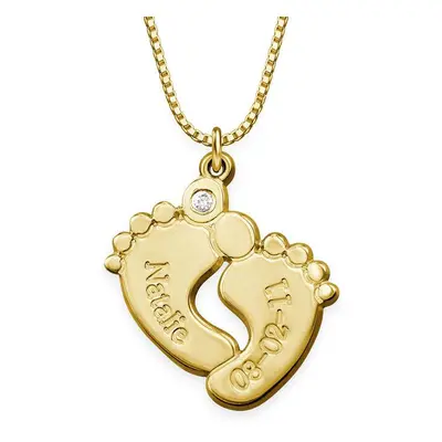 Engraved Baby Feet Necklace with Diamond in 18ct Gold Plating