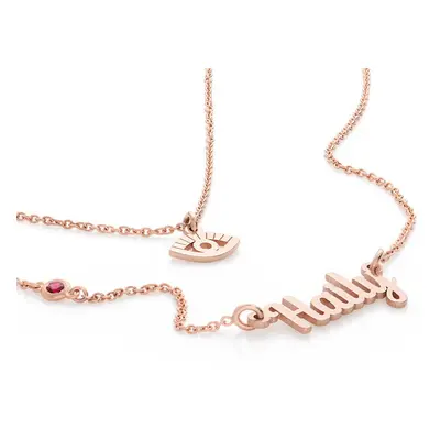 Bridget Evil Eye Layered Name / Initial Necklace with Gemstone in 18ct Rose Gold Plating