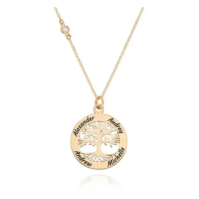 Personalised Family Tree Necklace with Diamond in 14ct Solid Yellow Gold