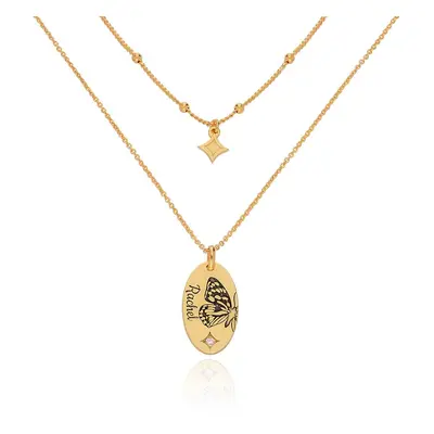 Birth Butterfly & Stone Layered Necklace in 18ct Gold Vermeil