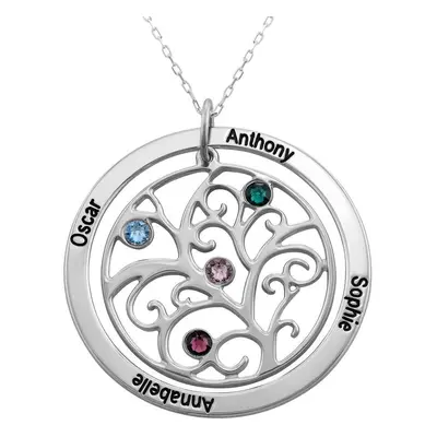 Family Tree Necklace with Birthstones in 10ct Solid White Gold