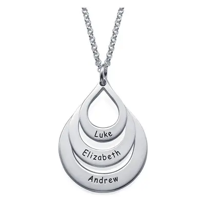 Engraved Family Necklace Drop Shaped in Premium Silver