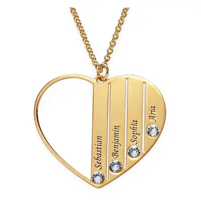 Mum Heart Pendant Necklace with Birthstones in 18ct Gold Plating