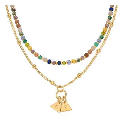 Resort Layered Beaded Necklace with Initials in 18ct Gold Plating