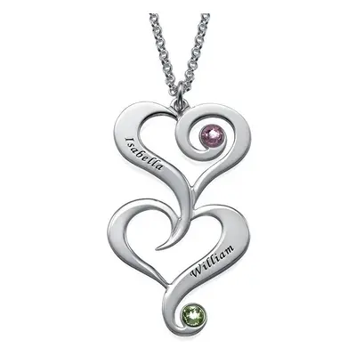 Double Heart Birthstone Necklace with Engraving