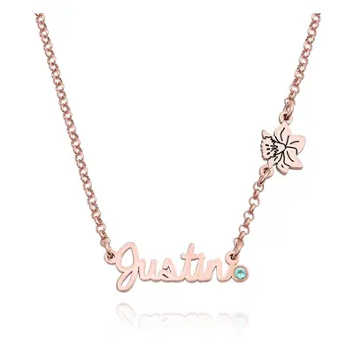 Blooming Birth Flower Multi Name Necklace with Birthstones in 18ct Rose Gold Plating