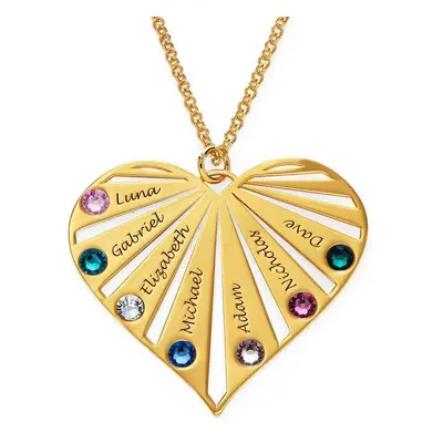 Family Heart Necklace with Birthstones in 18ct Gold Vermeil