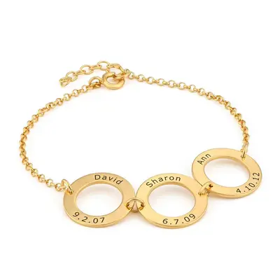 Personalised 3 Circles Bracelet with Engraving in Gold Plating