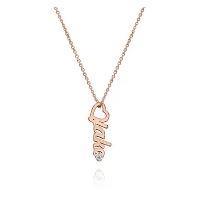 Heart Drop Vertical Name Necklace with 0.05ct Diamond in 18ct Rose Gold Plating