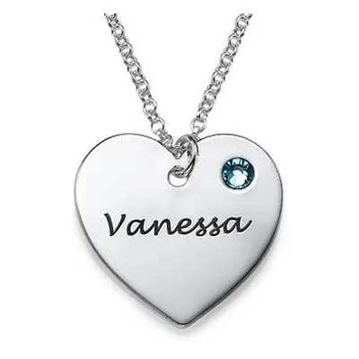 Teen's Personalised Heart Pendant Necklace with Birthstone in Sterling Silver