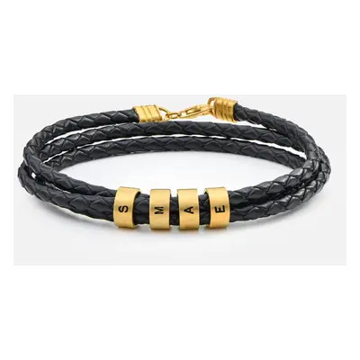 Navigator Braided Leather Bracelet for Men with Custom Beads in 18ct Gold Vermeil