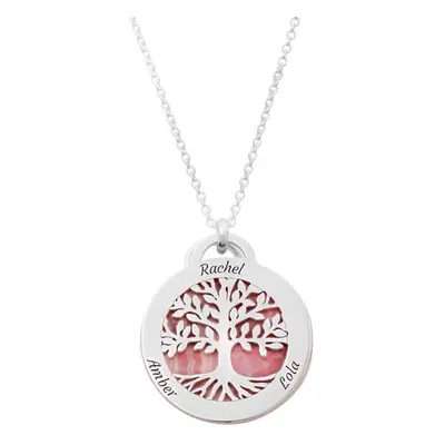 Personalised Family Tree Necklace with Semi-Precious Stone in Sterling Silver