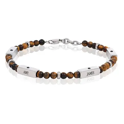 East Coast Custom Tiger Eye Beaded Bracelet with Diamonds for Men