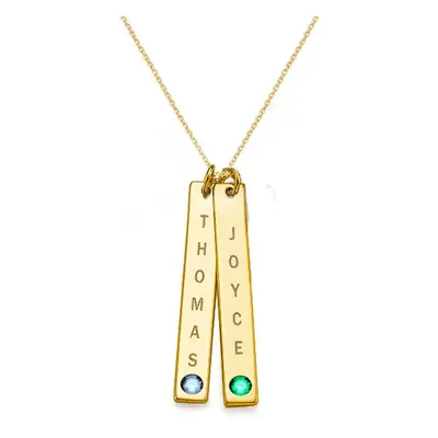 Engraved Vertical Bar Necklace with Birthstones in 18ct Gold Vermeil