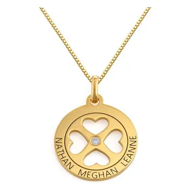 Four Leaf Clover Heart in Circle Pendant Necklace in 18ct Gold Vermeil - Mini design