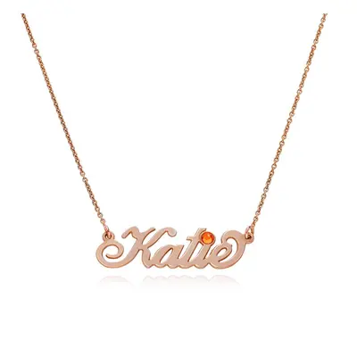 Carrie Name Necklace with Birthstone in 18ct Rose Gold Plating