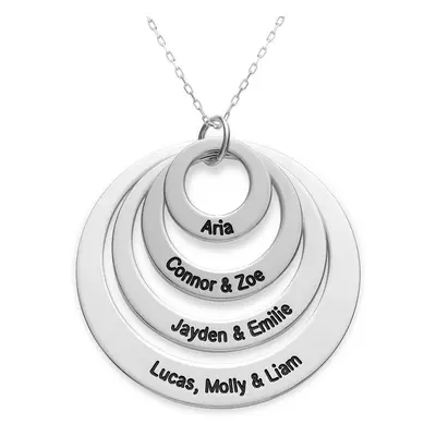 Four Open Circles Necklace with Engraving in 10ct White Gold