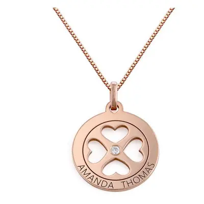 Four Leaf Clover Heart in Circle Pendant Necklace in 18ct Rose Gold Plated - Mini design