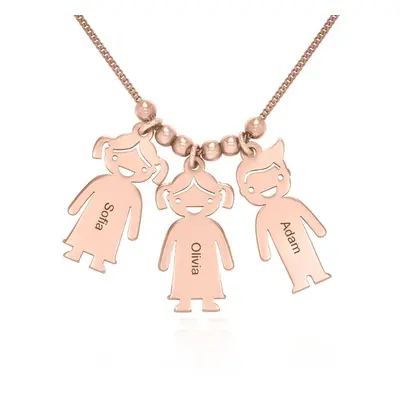 Mother Necklace with Engraved Children Charms in 18ct Rose Gold Plating