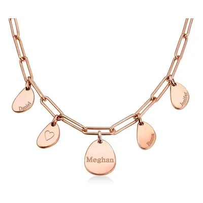 Personalized Paperclip Necklace with Engraved Charms in Rose Gold Plating