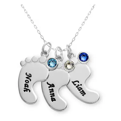 Mum Jewellery - Baby Feet Necklace with Birthstones in 10ct Solid White Gold