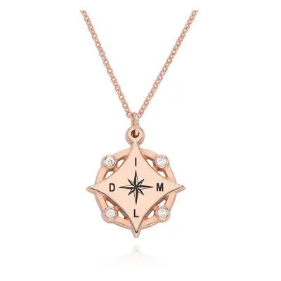 Kaia Initial Compass Necklace with Diamonds in 18ct Rose Gold Plating