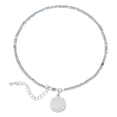 Sea Breeze Beaded Bracelet / Anklet with Engraved Pendant in Sterling Silver