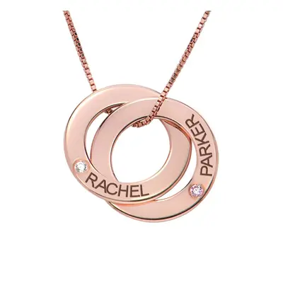 Russian Ring Necklace with 2 Rings and Birthstones in 18ct Rose Gold Plating