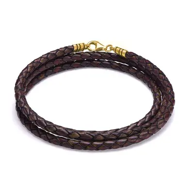 Brown Leather Cord for Men in 18ct Gold Plating